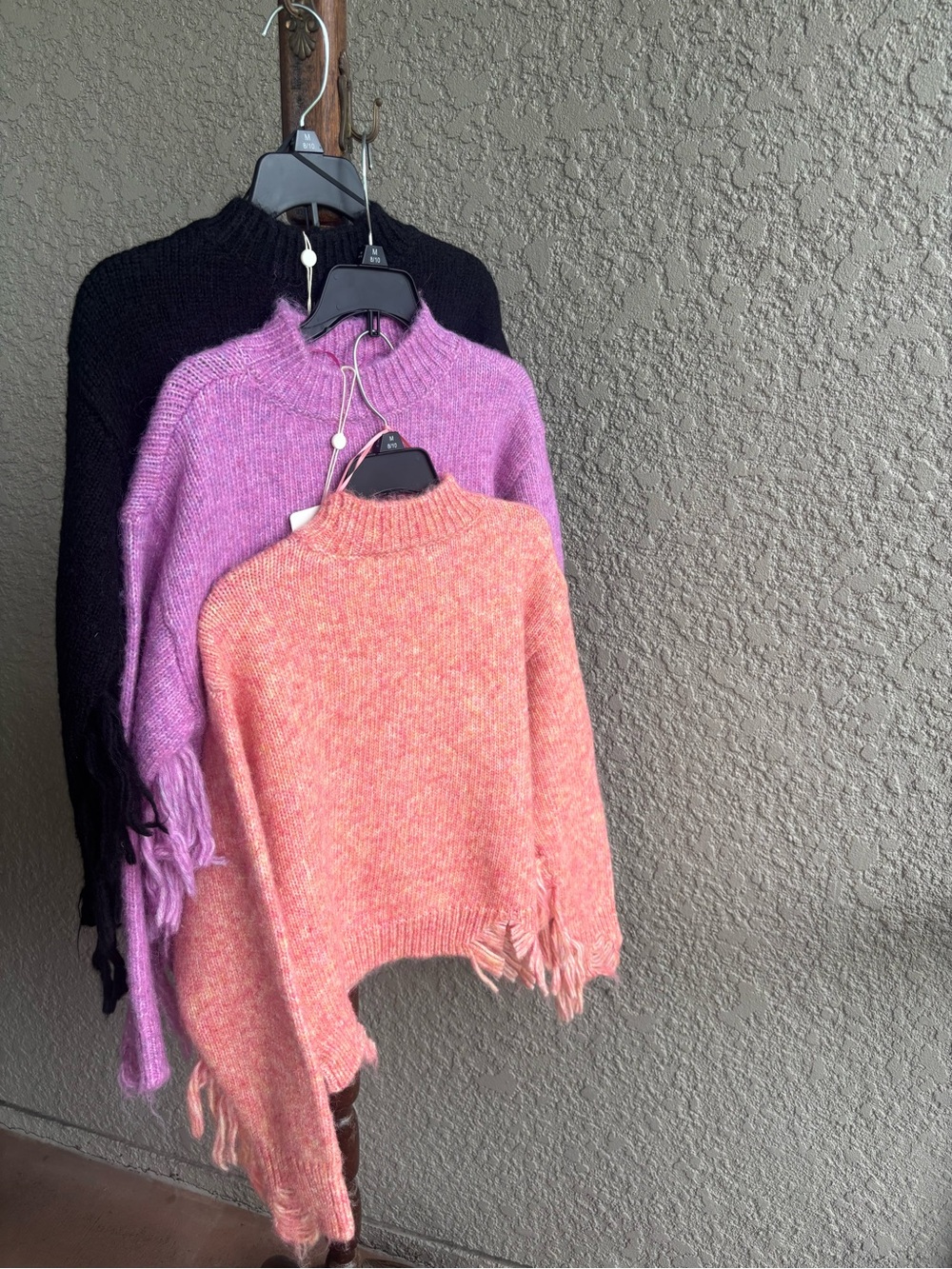 C&V Girls’ Fringe Hem Mock Neck Sweaters NWT- Peach, Pink, Black- Set of 3